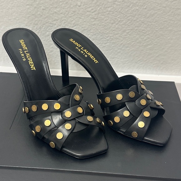 NIB Saint Laurent Tribute 85 Womens Leather Peep-Toe Sandals - Picture 3 of 14